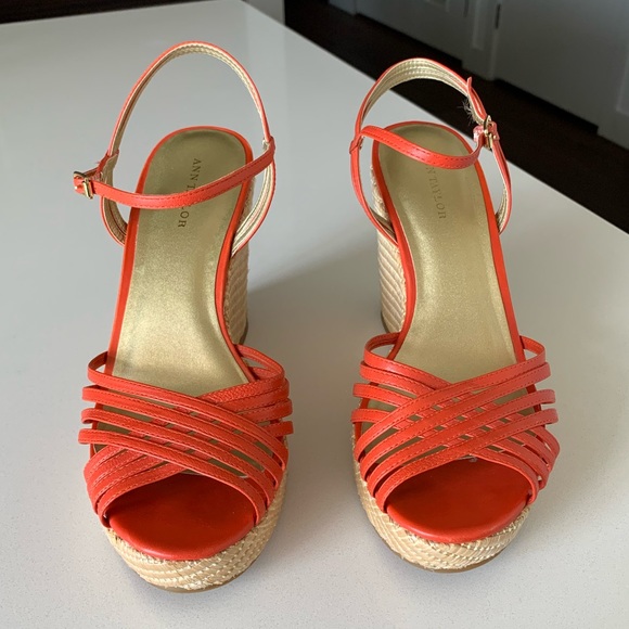 Ann Taylor Wedge Sandal, Cinnamon Orange - Picture 3 of 9